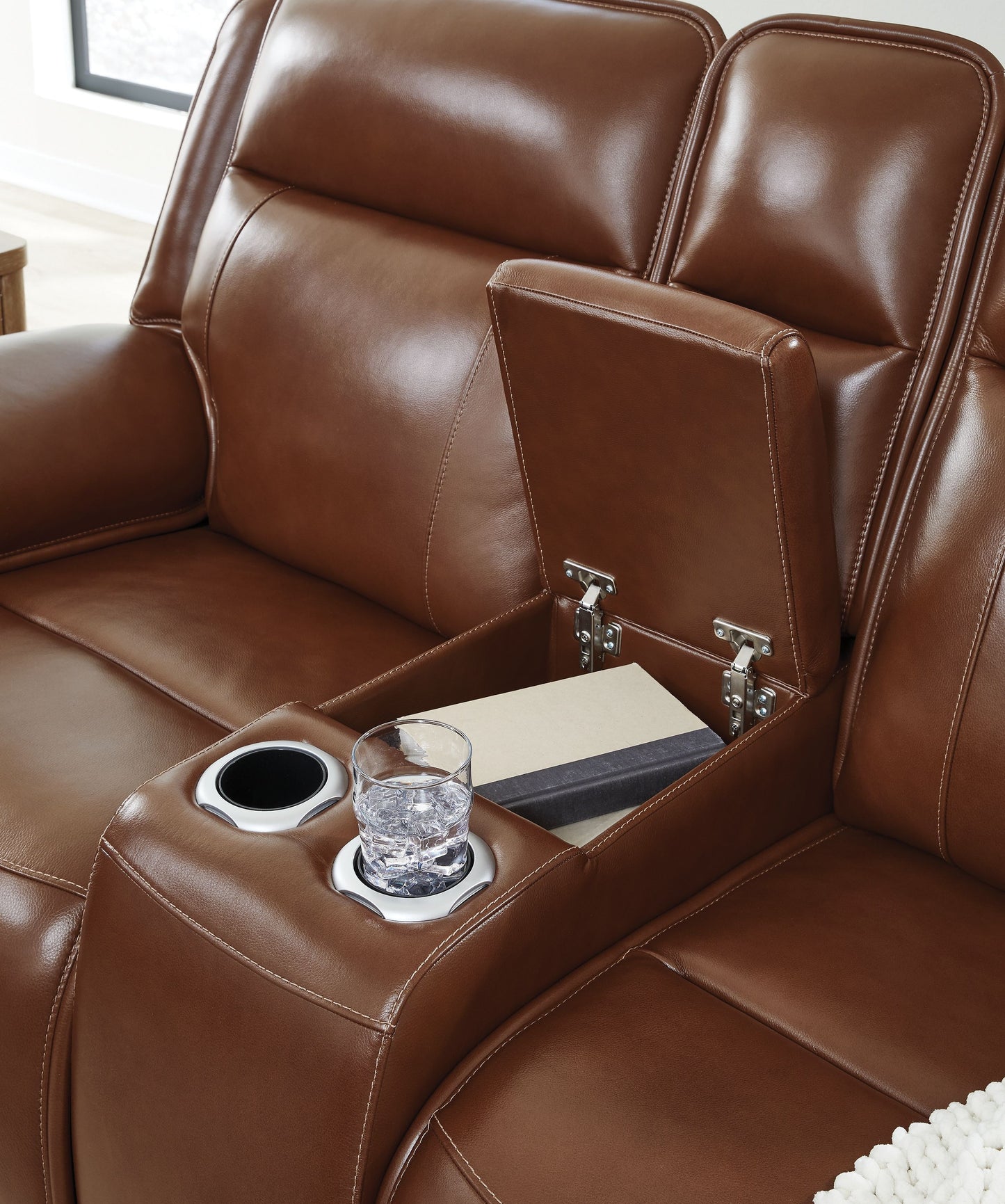 Healy Pier - Chocolate - Power Reclining Loveseat With Console / Adj Headrest