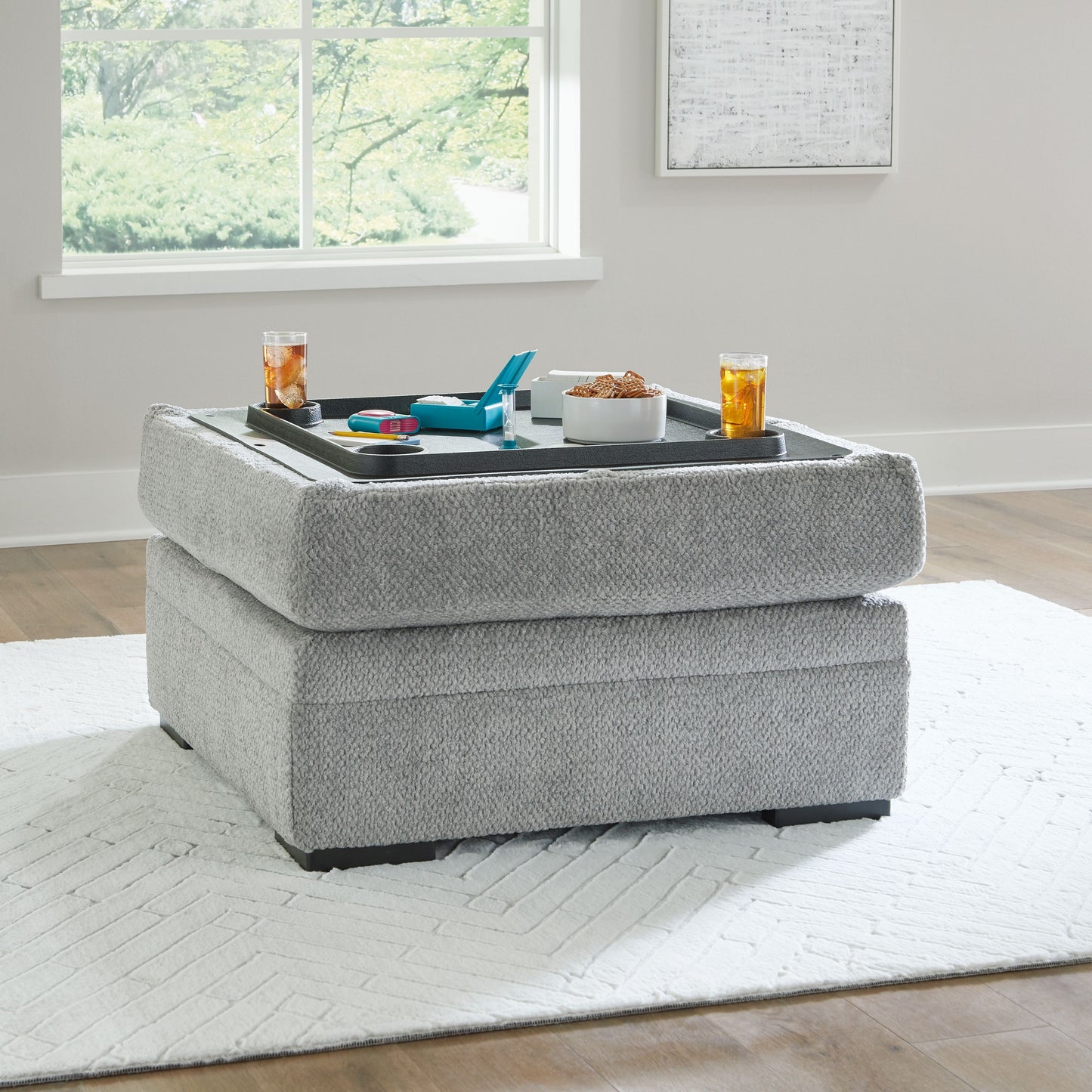 Casselbury - Cement - Ottoman With Storage