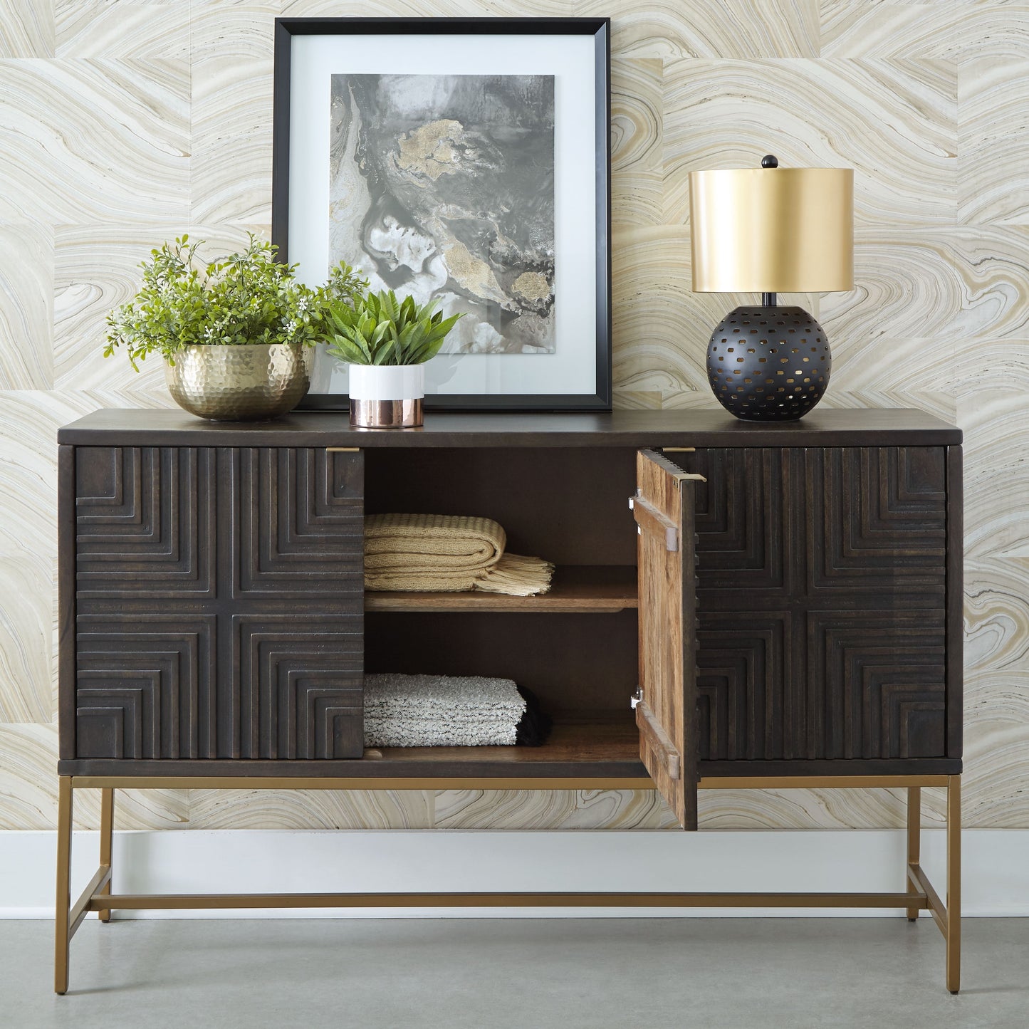 Elinmore - Brown / Gold Finish - Accent Cabinet