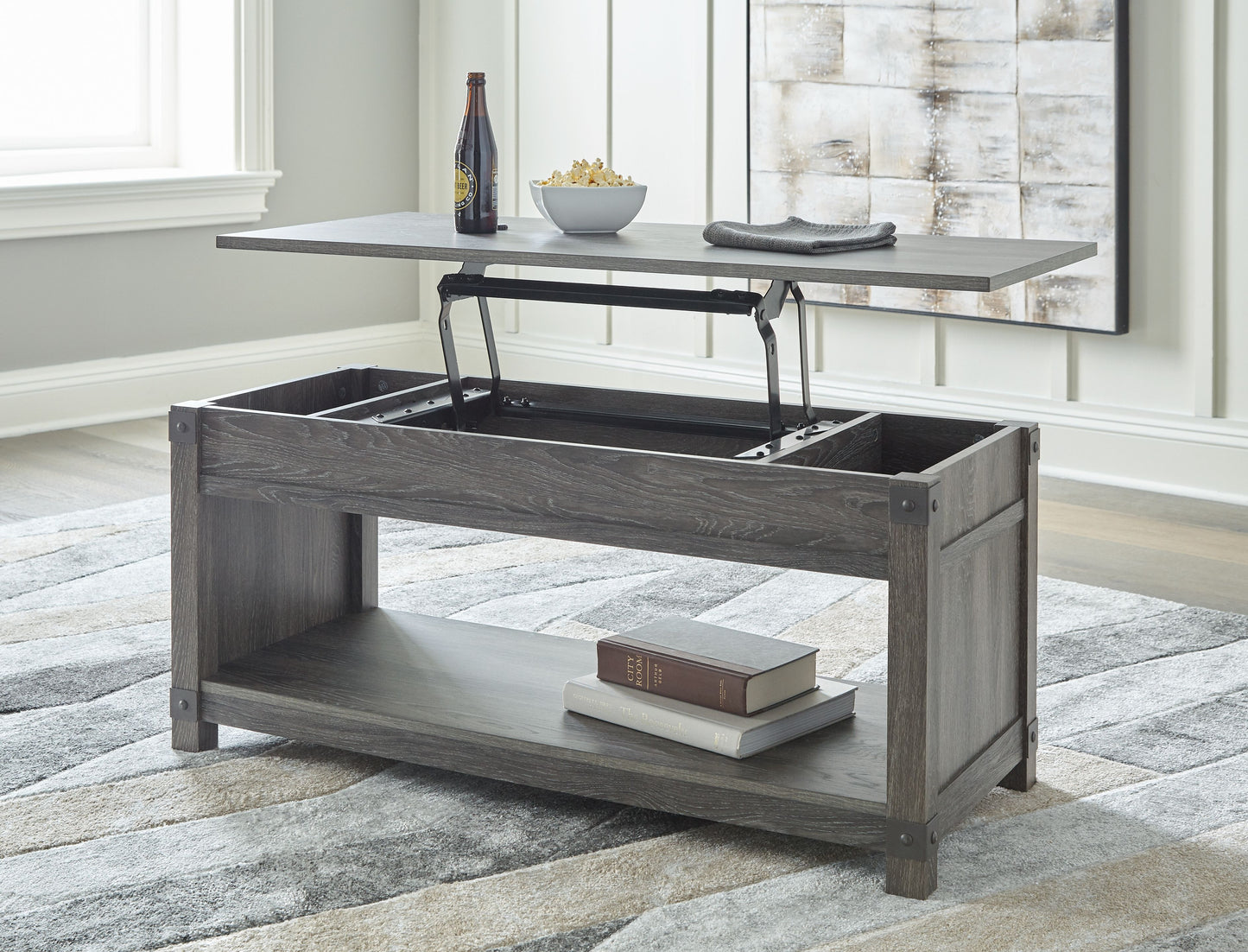 Freedan - Grayish Brown - Rect Lift Top Cocktail Table