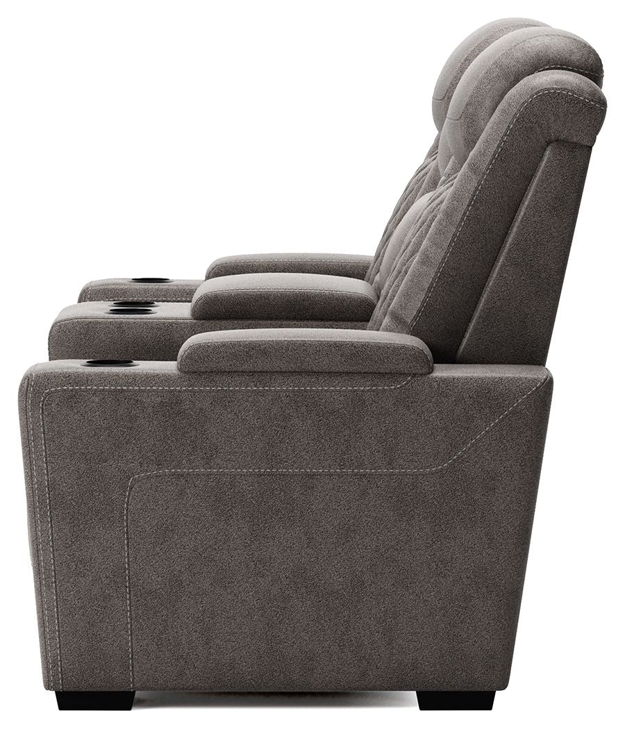 Hyllmont - Gray - Pwr Rec Loveseat/Con/Adj Hdrst