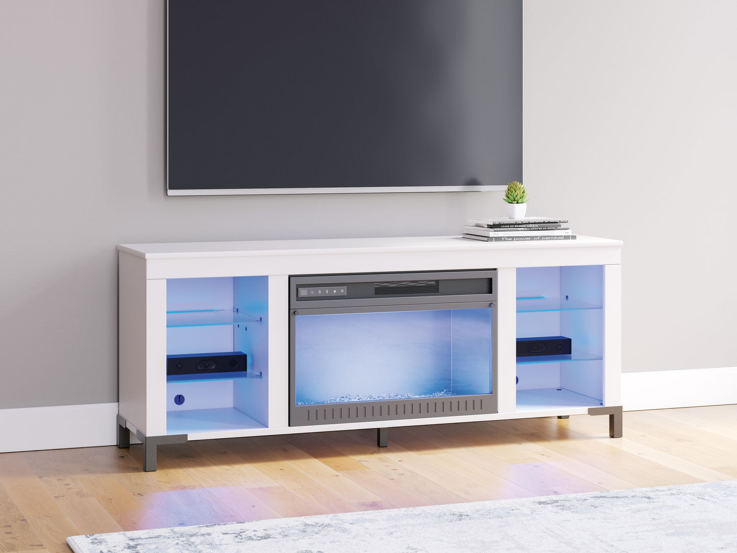 Brollevi - White - TV Stand With Fireplace