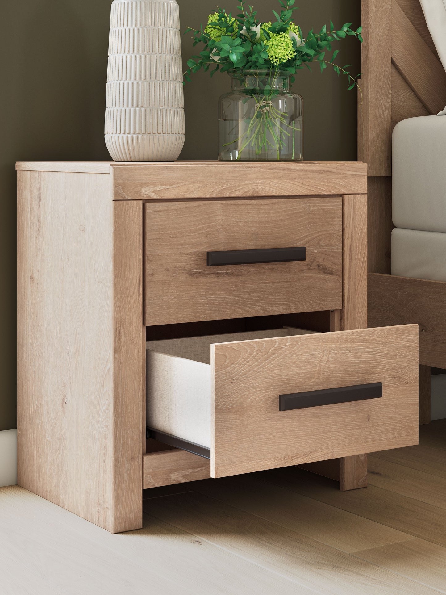 Sanginlane - Tan - Two Drawer Night Stand