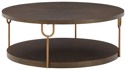 Brazburn - Dark Brown / Gold Finish - Round Cocktail Table