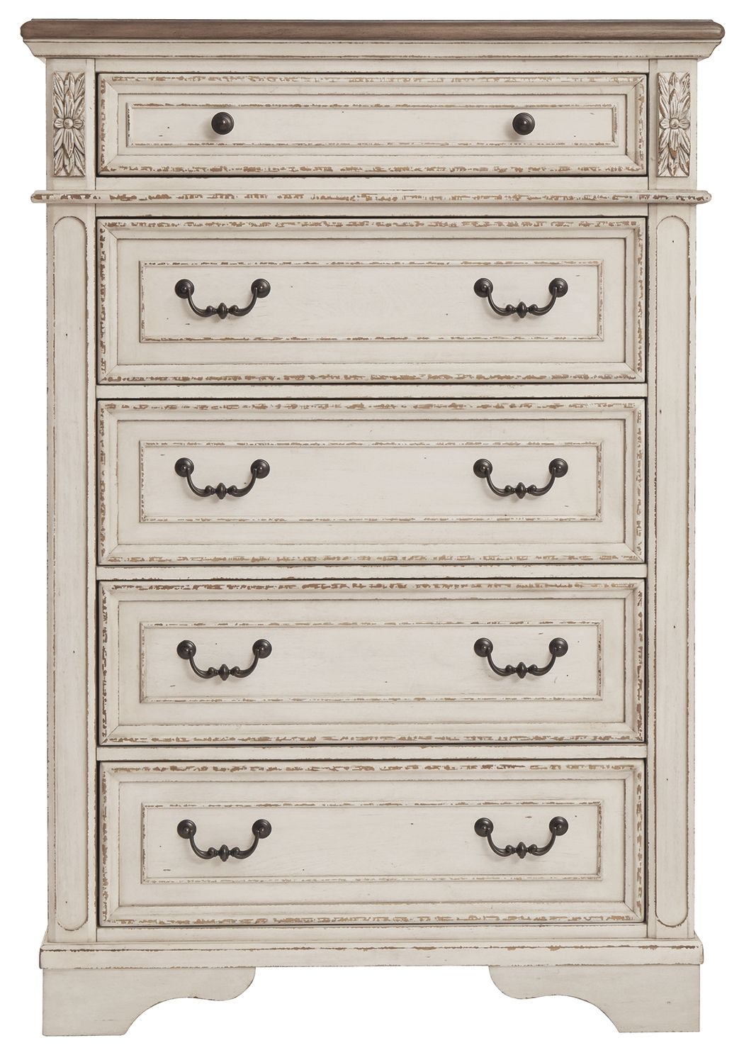 Realyn - White / Brown / Beige - Five Drawer Chest