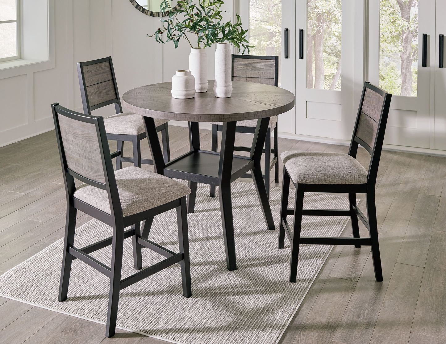 Corloda - Black / Gray - Round Counter Table Set (Set of 5)