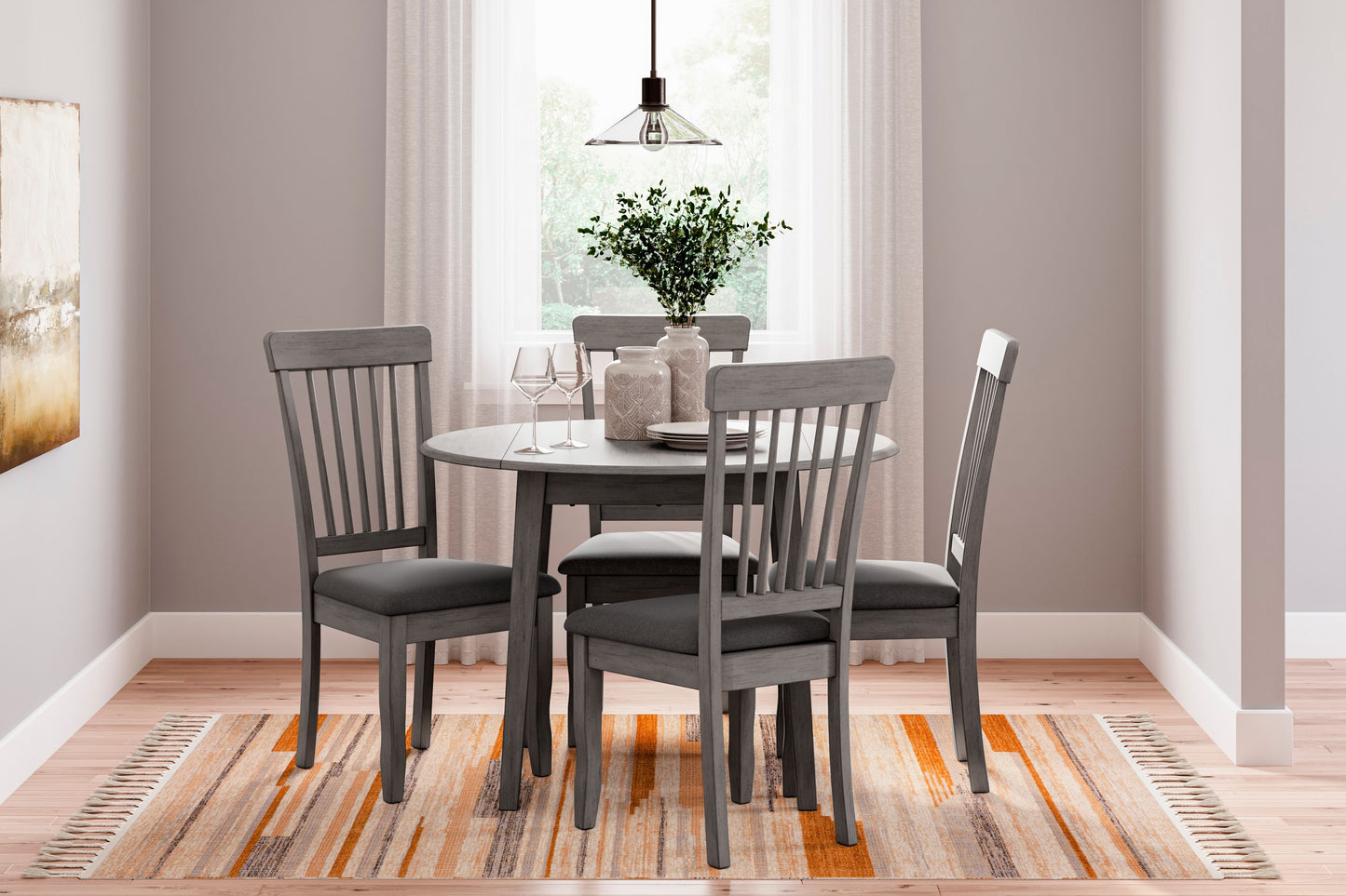 Shullden - Gray - 5 Pc. - Drop Leaf Table, 4 Side Chairs