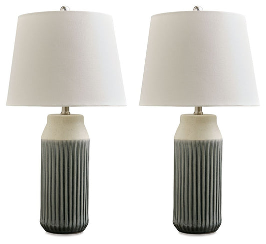 Afener - Blue / Beige - Ceramic Table Lamp (Set of 2)